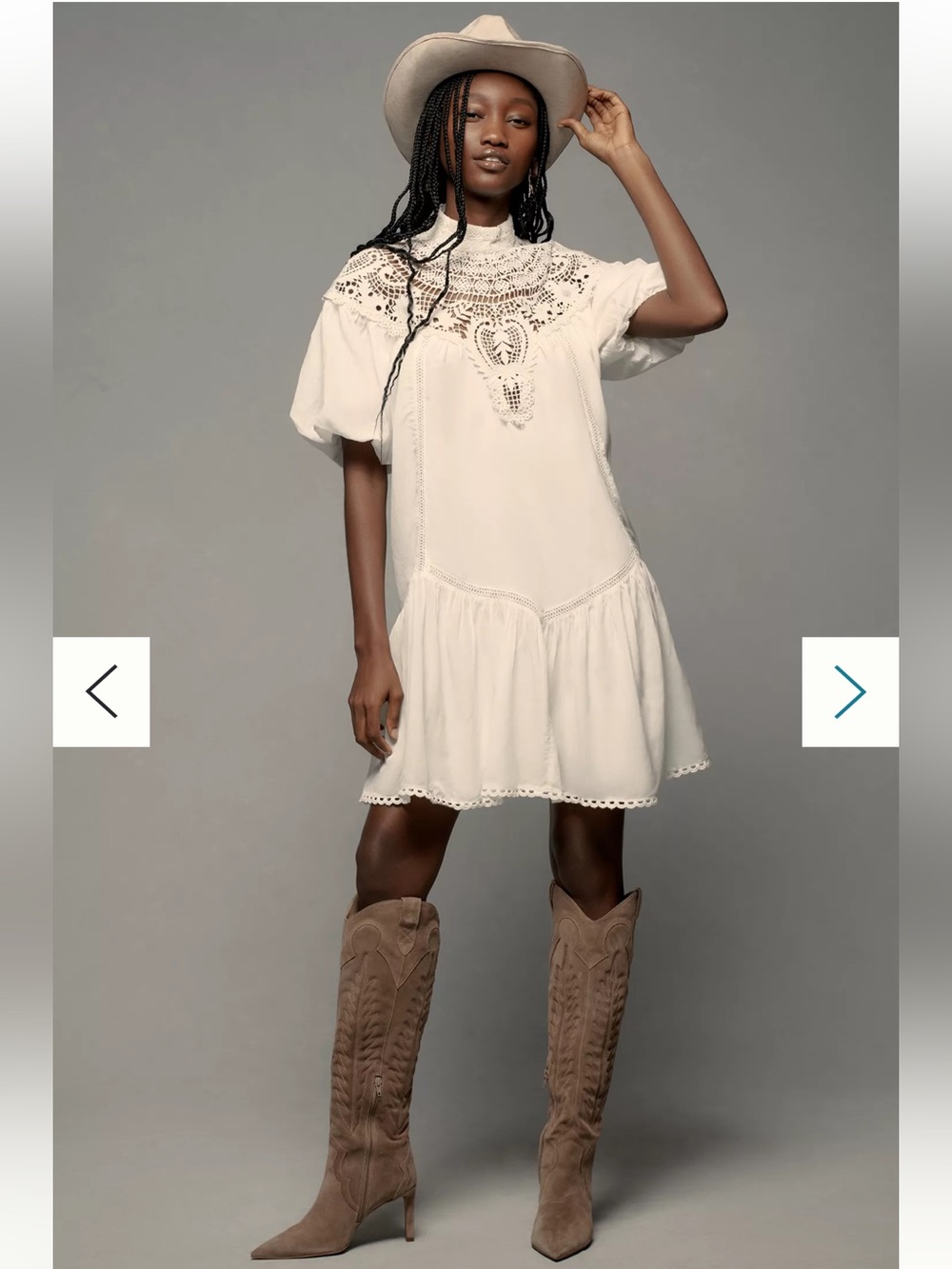 By Anthropologie High Neck Lace Tunic Mini Dress